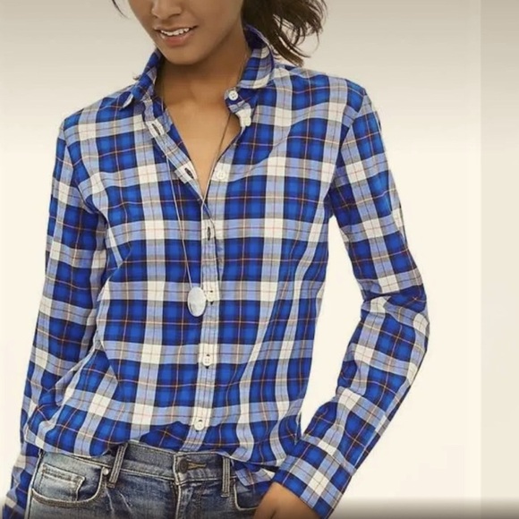 NEW BANANA REPUBLIC SOFT WASH CLASSIC BUTTON DOWN SHIRT - BEAUTIFUL BLUE PLAID - Picture 1 of 9